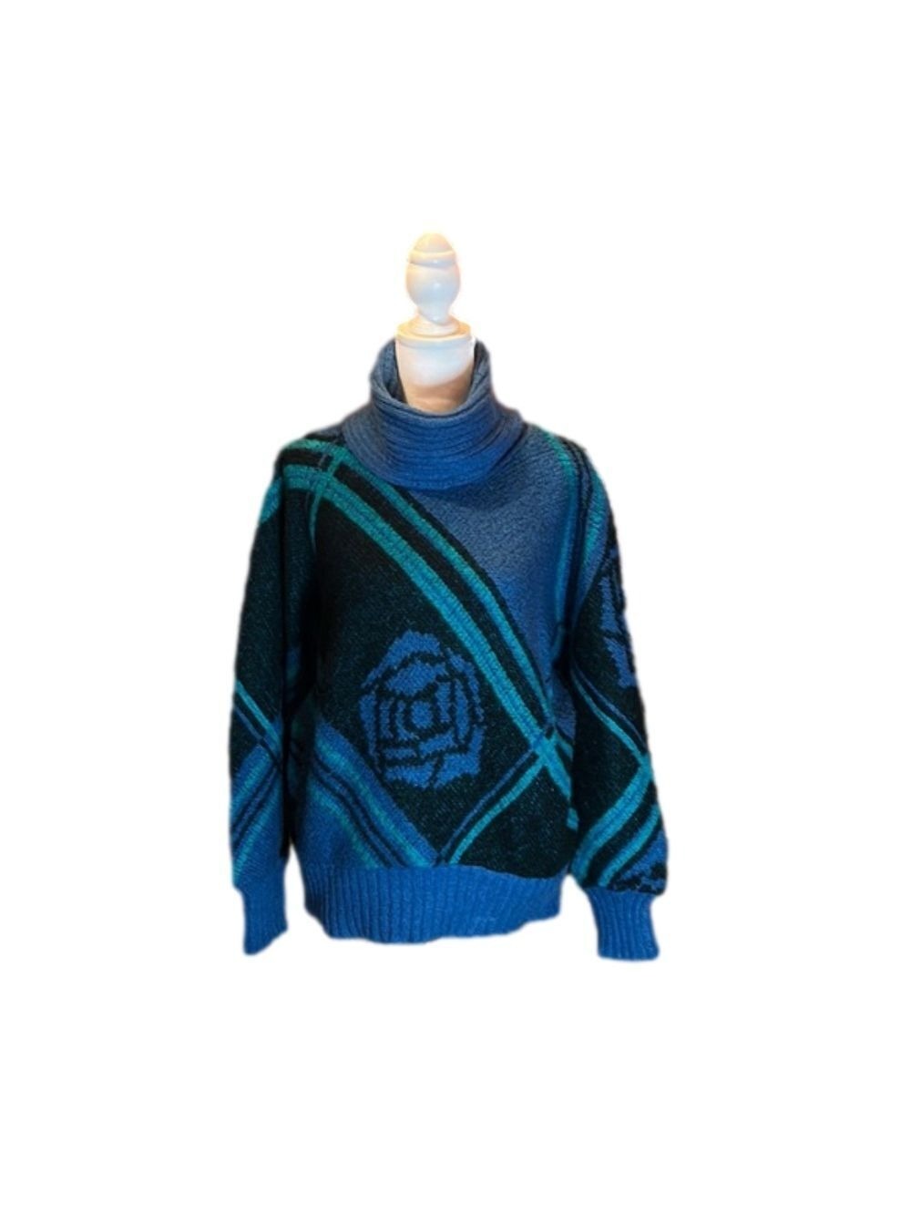LUCE’ Vintage Blue & Green Cowl Neck Sweater